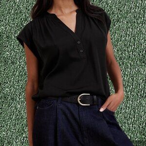 Banana Republic Button Dolman Sleeve Black Lightweight Blouse Top Size L NWT  El